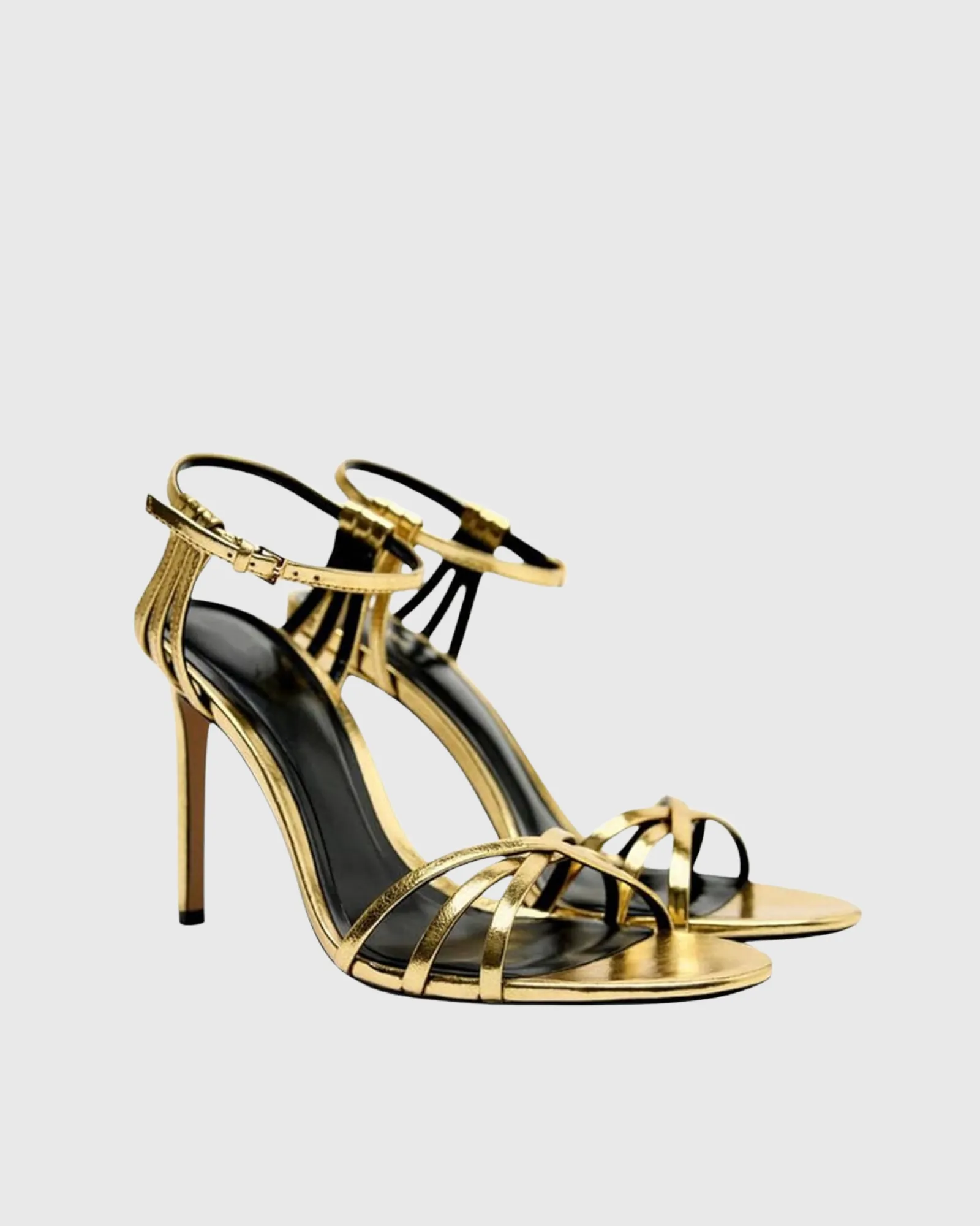 Selini Cross Metallic Strap Sandals In Gold