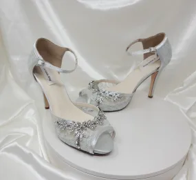Silver Lace Bridal Shoes with Crystal Vine Design