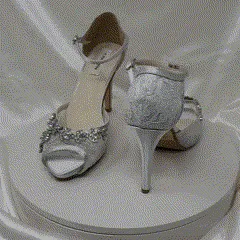 Silver Lace Bridal Shoes with Crystal Vine Design