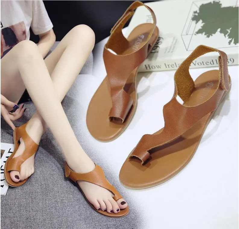 Spring And Summer New Style Sandals Women European Station Wish Hot Sale Fashion Solid Color Flip Flops Flat Velcro Sandals