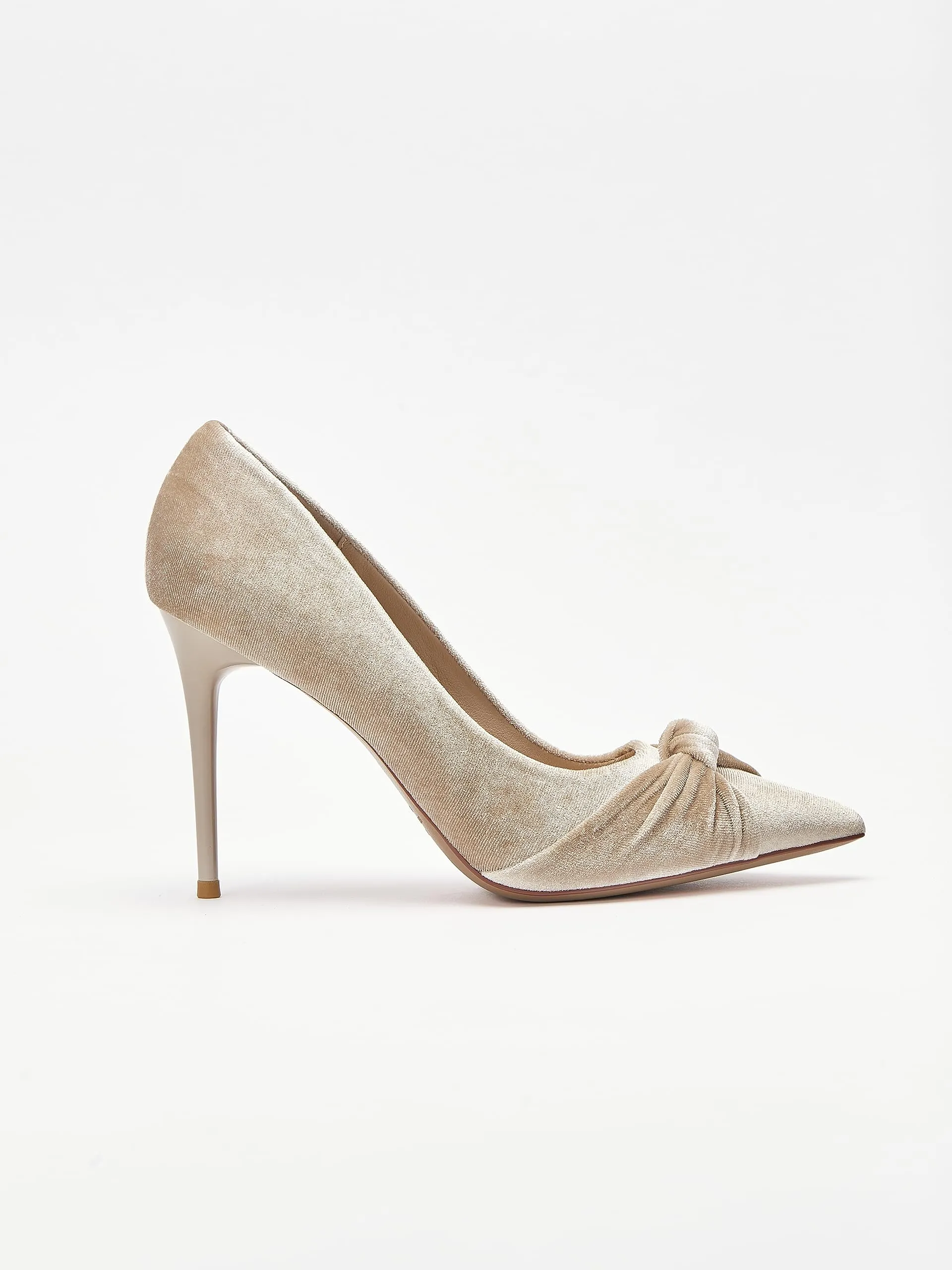 stylewe Velvet Heels for Women, Dressy High Heels with Twist Bow Knot, Stiletto Heels for Women Apricot