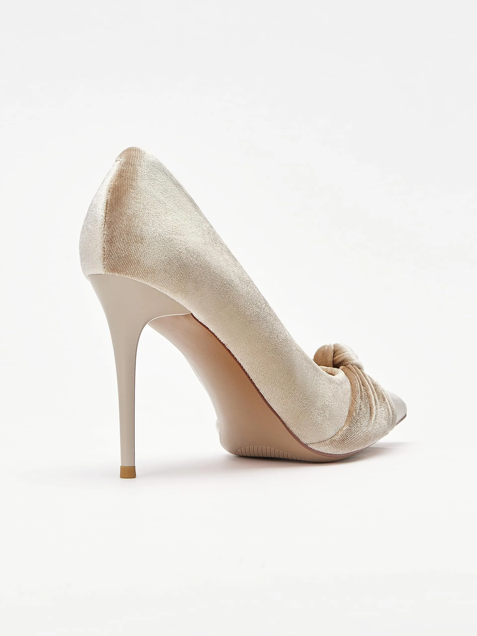 stylewe Velvet Heels for Women, Dressy High Heels with Twist Bow Knot, Stiletto Heels for Women Apricot