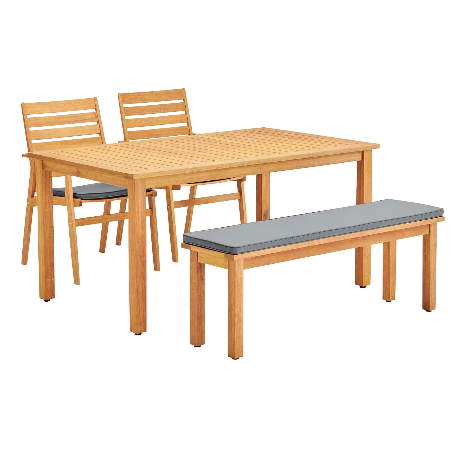 Syracuse 4 Piece Outdoor Patio Eucalyptus Wood Dining Set in Natural Gray