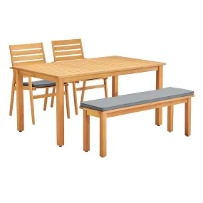 Syracuse 4 Piece Outdoor Patio Eucalyptus Wood Dining Set in Natural Gray
