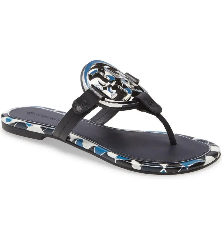 TORY BURCH ENAMEL MILLER LEATHER THONG SANDALS