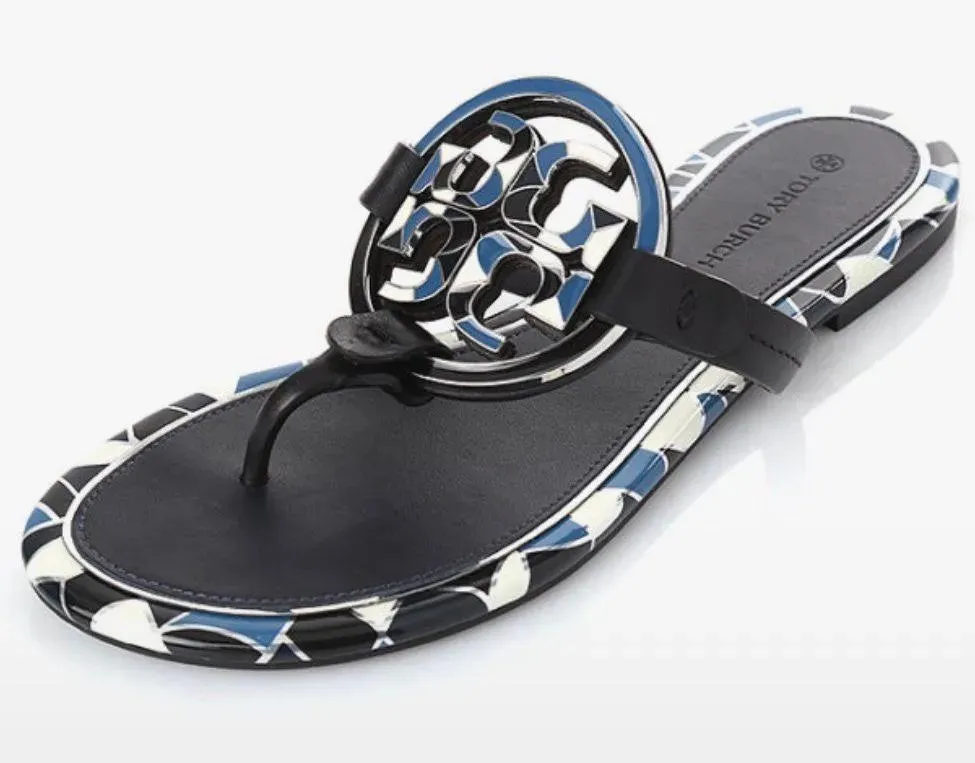 TORY BURCH ENAMEL MILLER LEATHER THONG SANDALS