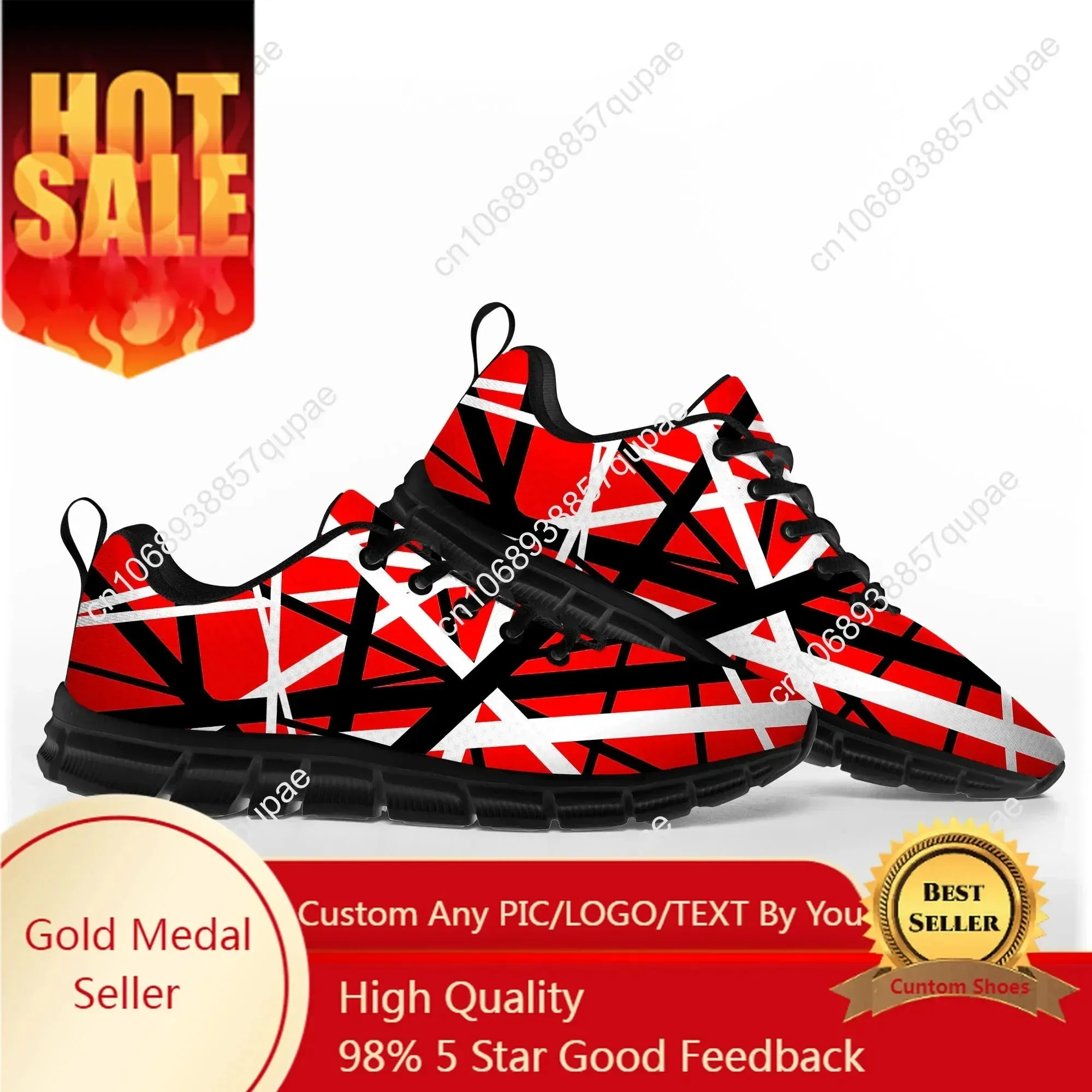 Van EVH 1984 Stripes High-Performance Rock Band Sneakers – Breathable, Sweat-Absorbent, Custom Couples’ Footwear
