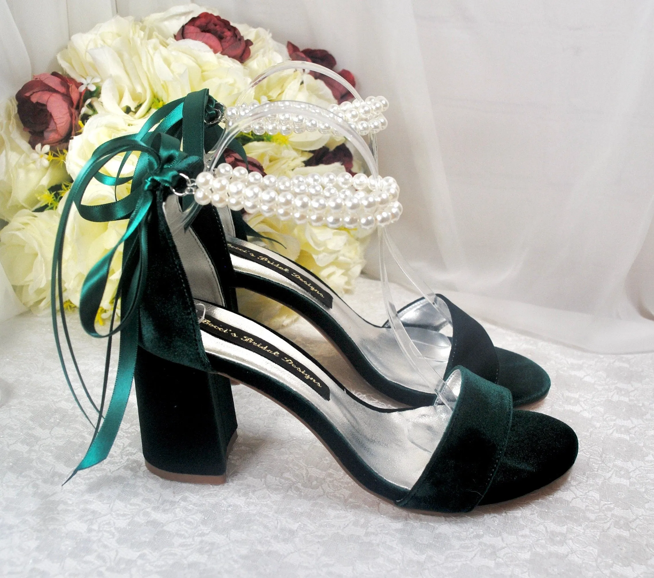 Velvet Bridal Sandals with Pearls - Other Colours