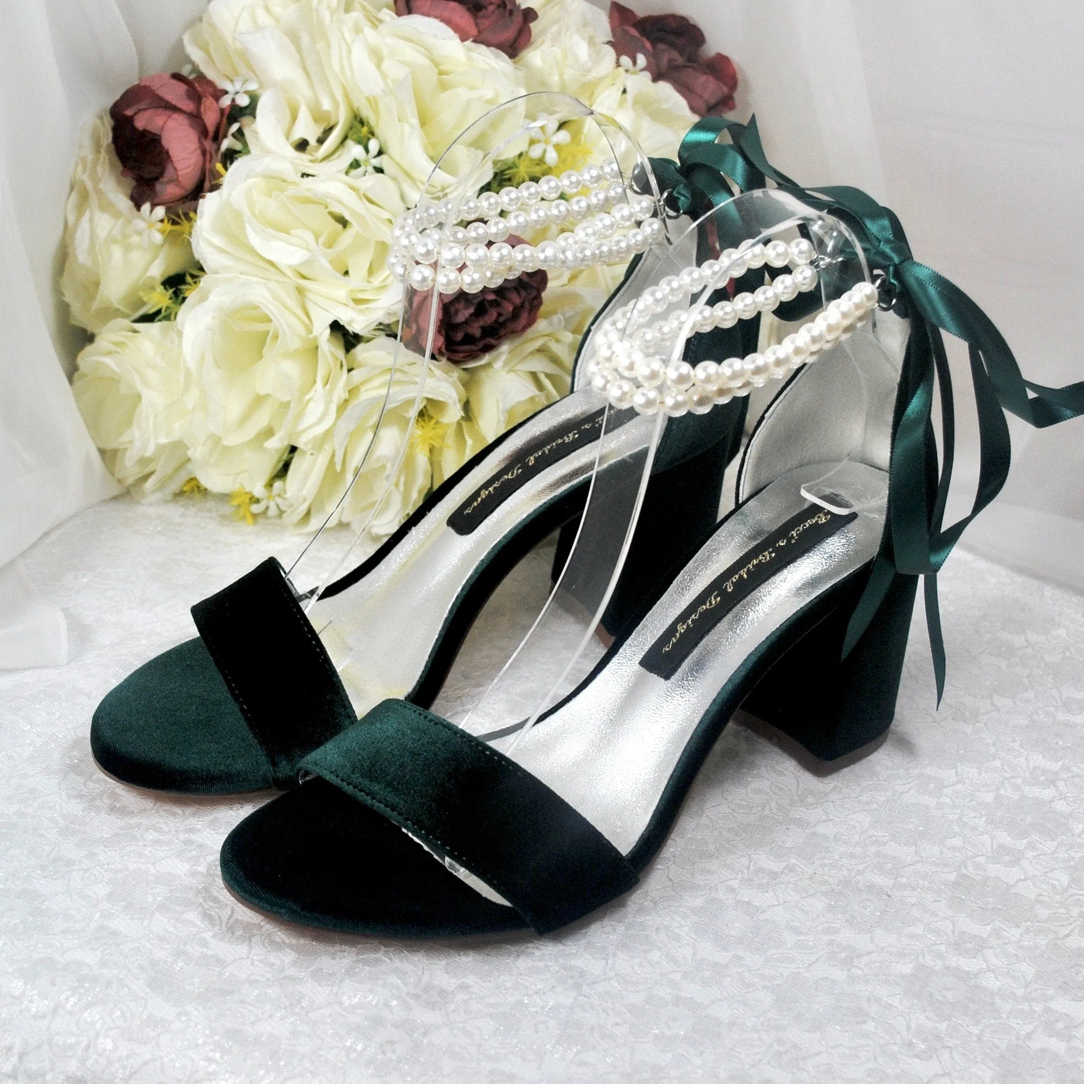 Velvet Bridal Sandals with Pearls - Other Colours