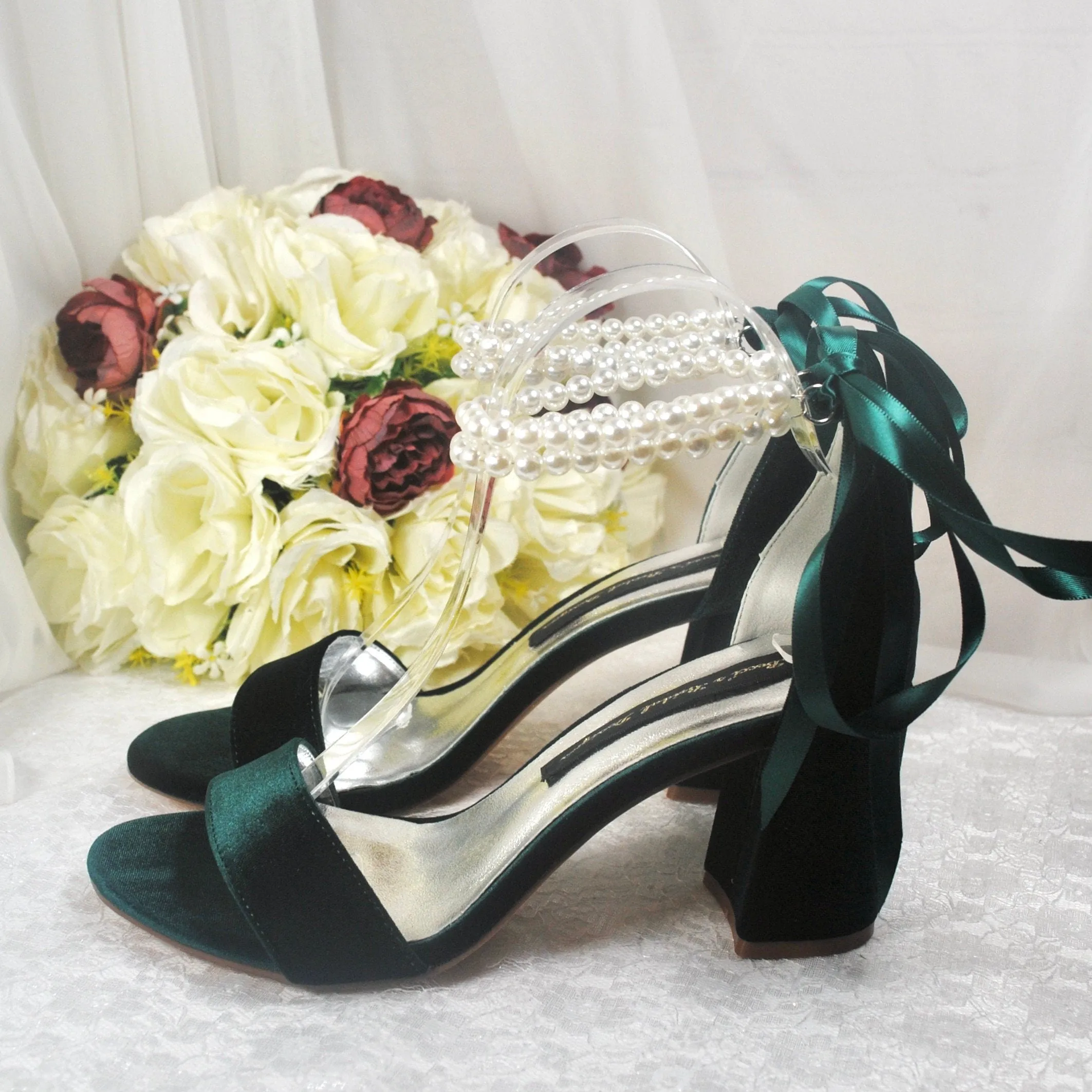 Velvet Bridal Sandals with Pearls - Other Colours