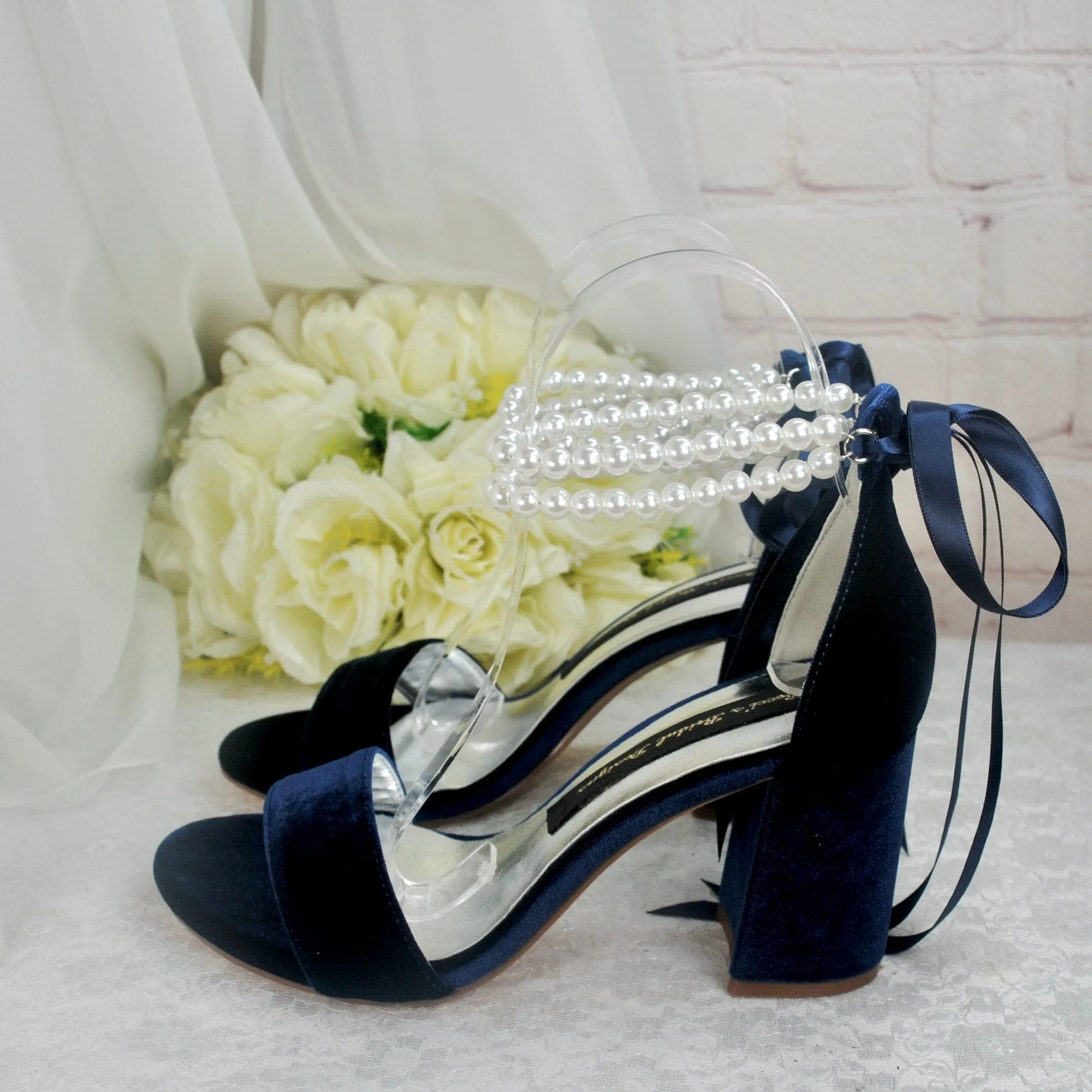 Velvet Bridal Sandals with Pearls - Other Colours