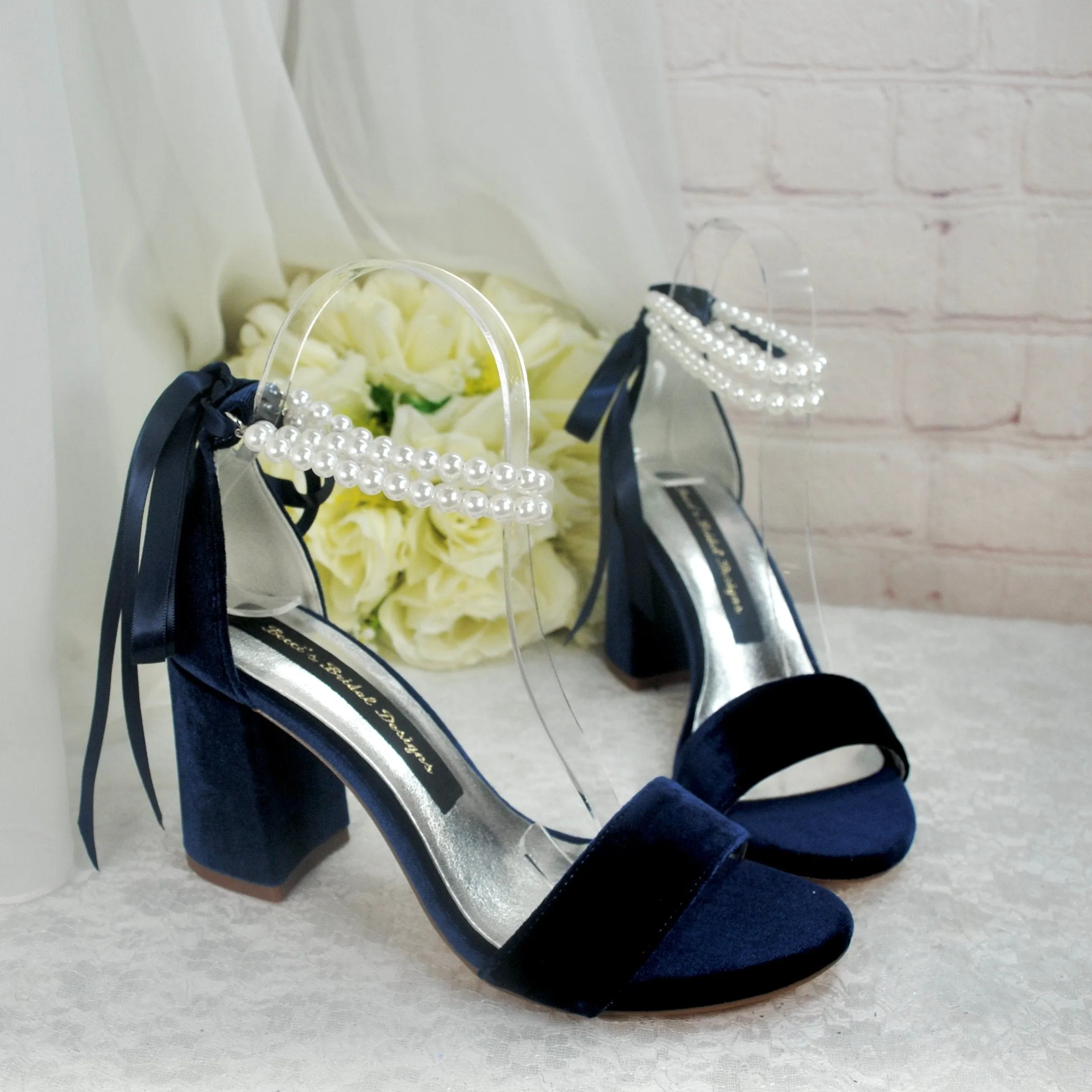 Velvet Bridal Sandals with Pearls - Other Colours