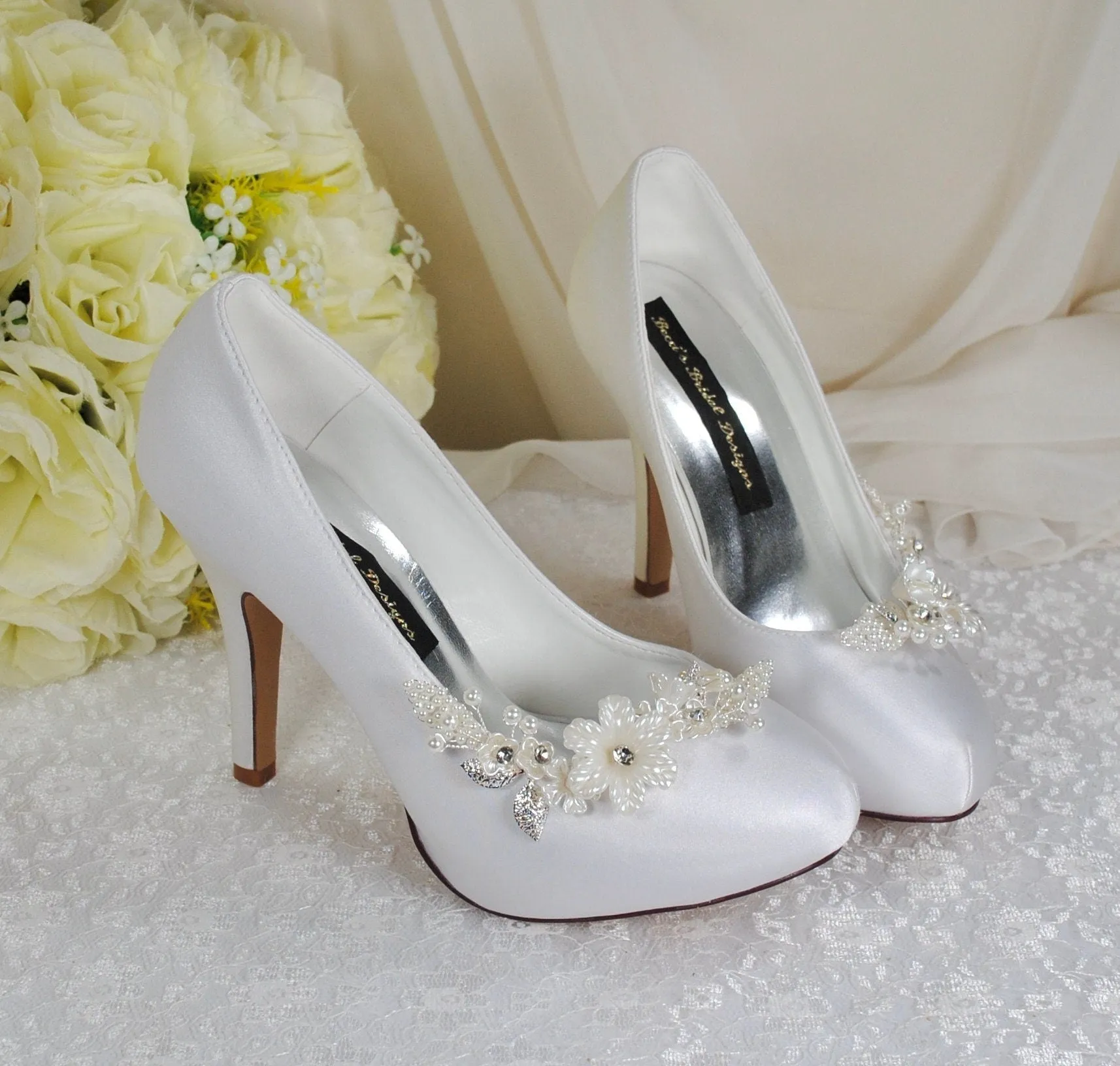 Wedding Shoes with Floral Shoe Clip
