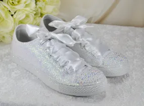 White Glitter Wedding Trainers / Sneakers - Size UK8/US10.5