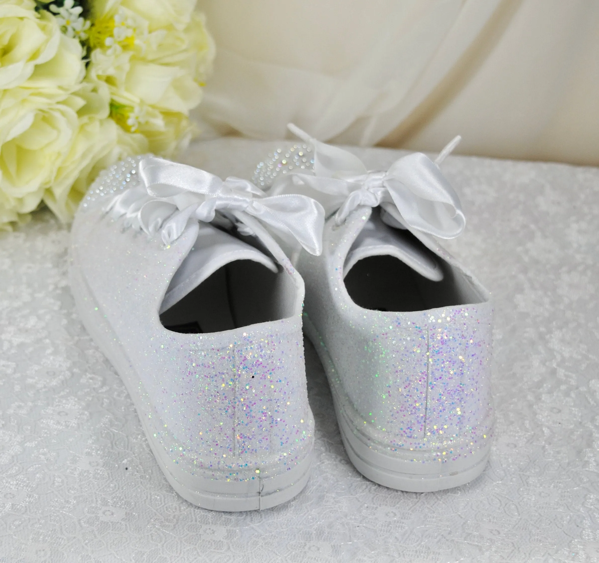 White Glitter Wedding Trainers / Sneakers - Size UK8/US10.5