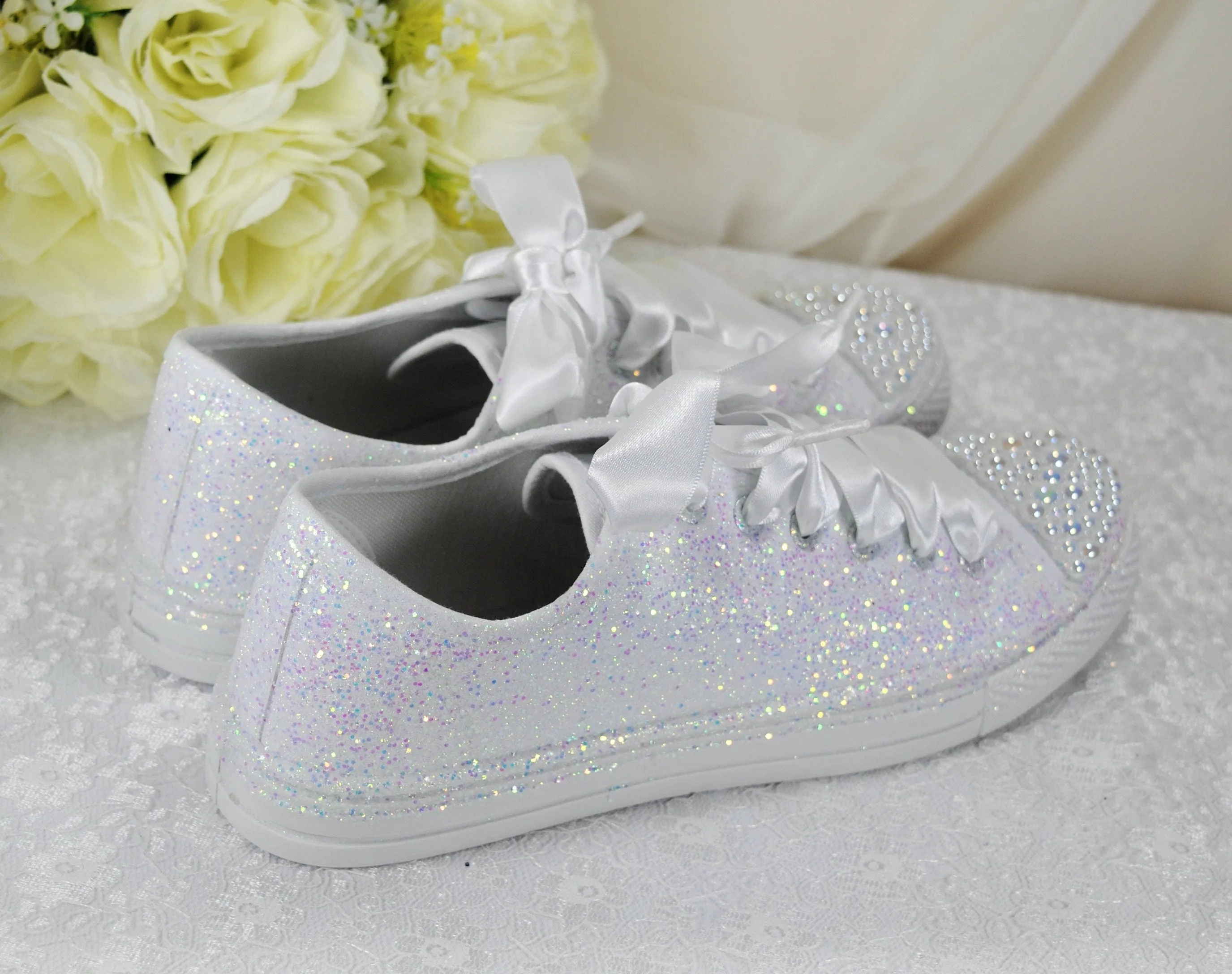 White Glitter Wedding Trainers / Sneakers - Size UK8/US10.5