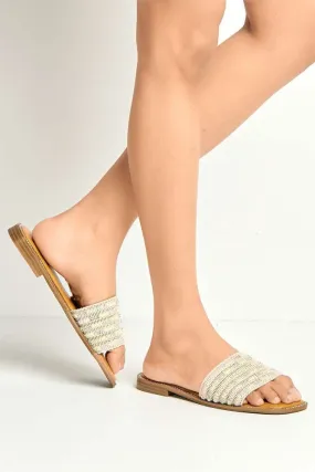 Wickee Diamante Detailed Sliders in Beige