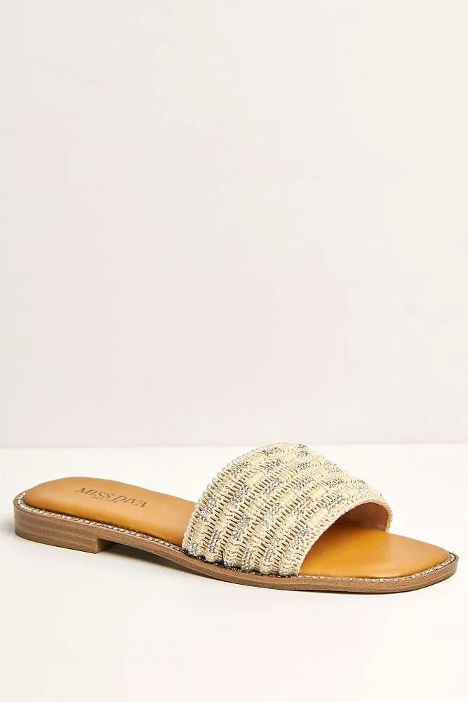 Wickee Diamante Detailed Sliders in Beige