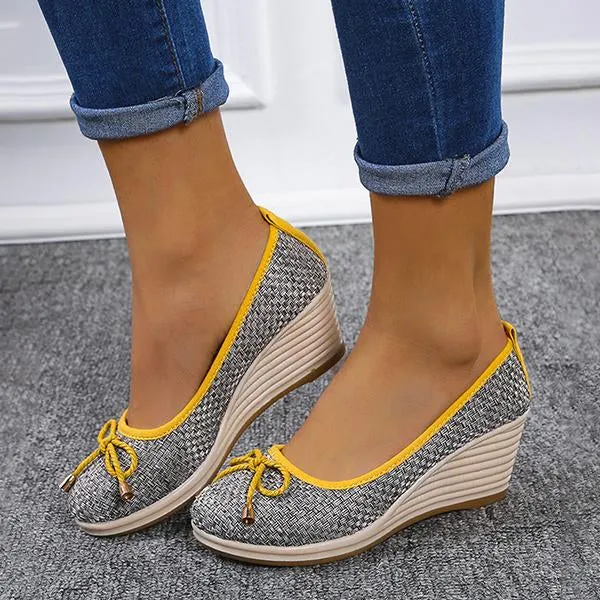 Women's Casual Thick Sole Fashion Bow Wedge Shoes 64051062S
