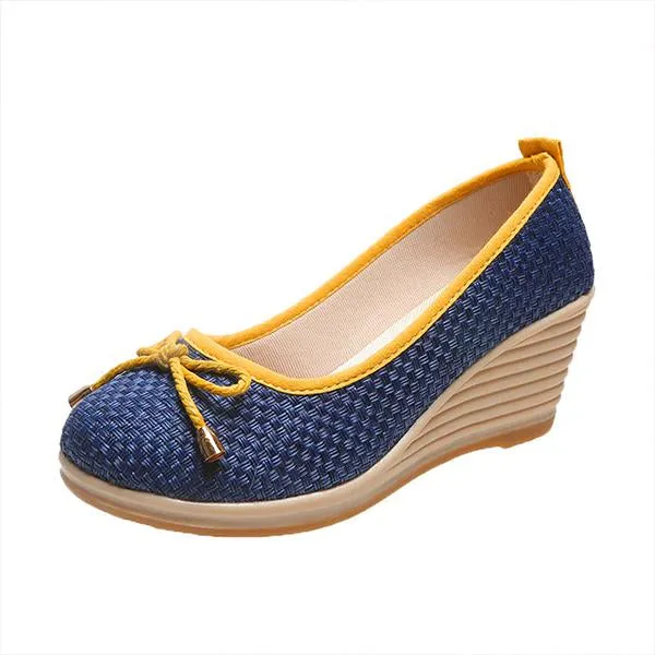 Women's Casual Thick Sole Fashion Bow Wedge Shoes 64051062S