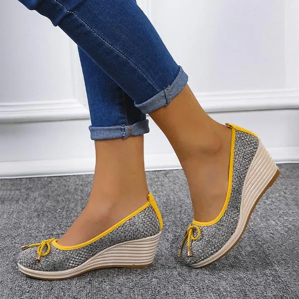 Women's Casual Thick Sole Fashion Bow Wedge Shoes 64051062S