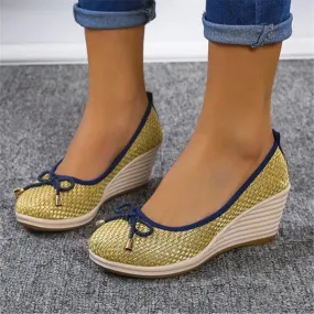 Women's Casual Thick Sole Fashion Bow Wedge Shoes 64051062S
