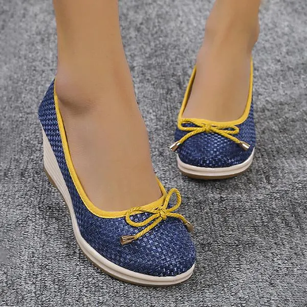 Women's Casual Thick Sole Fashion Bow Wedge Shoes 64051062S
