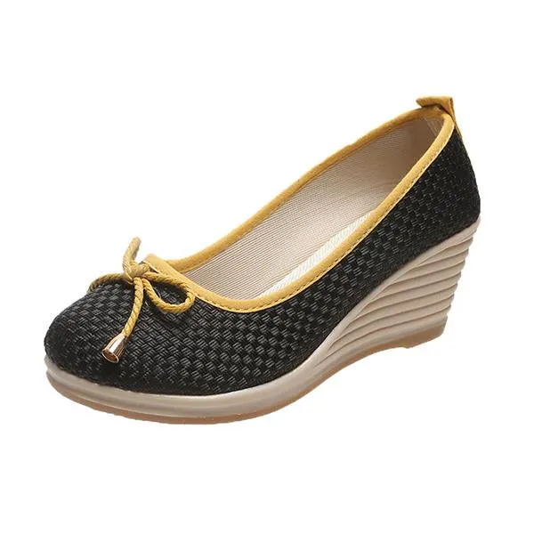 Women's Casual Thick Sole Fashion Bow Wedge Shoes 64051062S