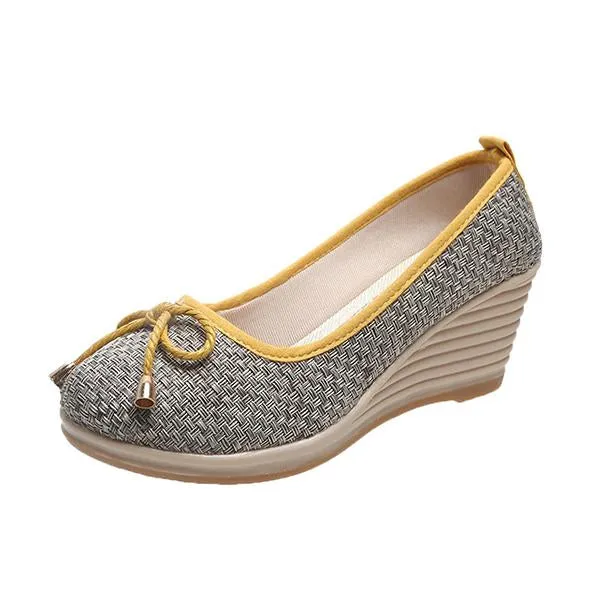 Women's Casual Thick Sole Fashion Bow Wedge Shoes 64051062S