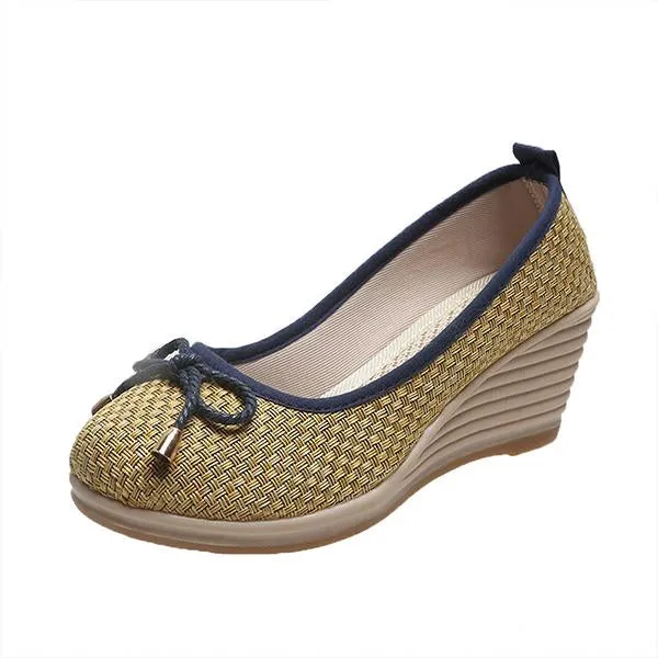 Women's Casual Thick Sole Fashion Bow Wedge Shoes 64051062S