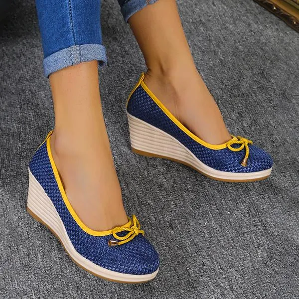 Women's Casual Thick Sole Fashion Bow Wedge Shoes 64051062S