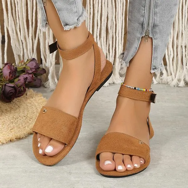 Women's Fashion Suede Love Buckle Flat Sandals 76066949S
