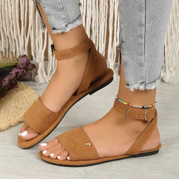Women's Fashion Suede Love Buckle Flat Sandals 76066949S