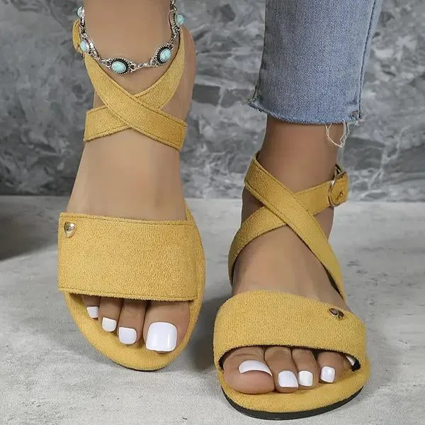 Women's Fashion Suede Love Buckle Flat Sandals 76066949S