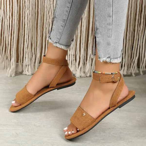 Women's Fashion Suede Love Buckle Flat Sandals 76066949S