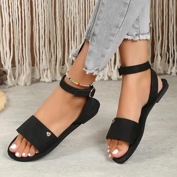 Women's Fashion Suede Love Buckle Flat Sandals 76066949S