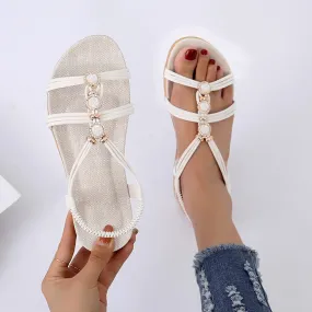 Women's sandals Ladies Fashion Suede Rhinestone Elastic Band Open Toe Flat Roman Sandals elegant sandals woman