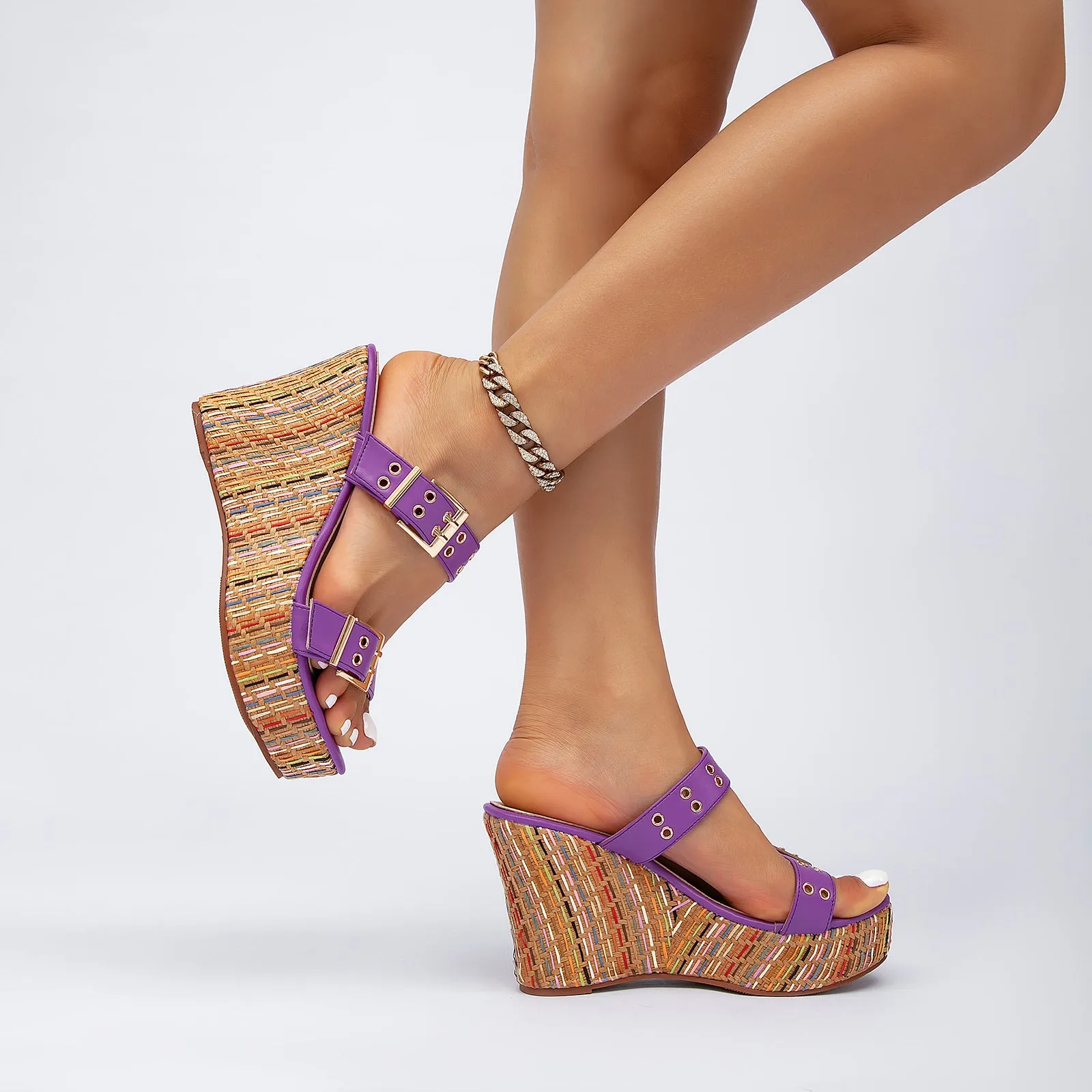 Women's Slides Wedge Sandals with Buckle Strap Slip On Peep Toe Platform Sandals High Heels Shoes