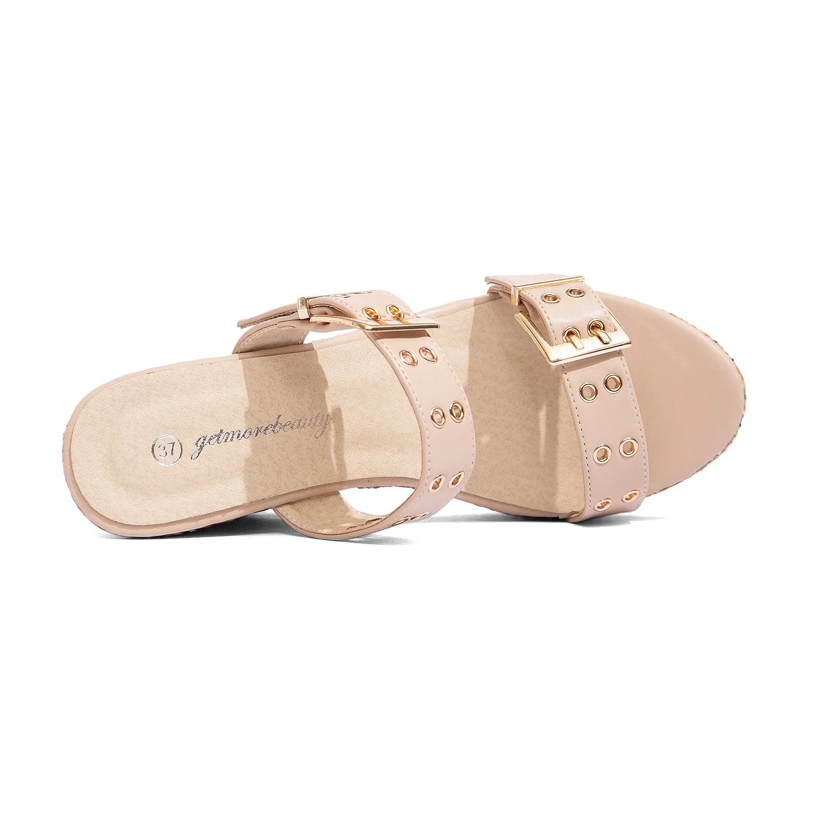Women's Slides Wedge Sandals with Buckle Strap Slip On Peep Toe Platform Sandals High Heels Shoes