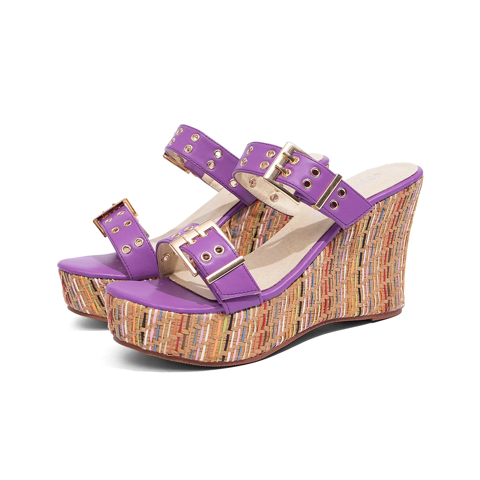 Women's Slides Wedge Sandals with Buckle Strap Slip On Peep Toe Platform Sandals High Heels Shoes