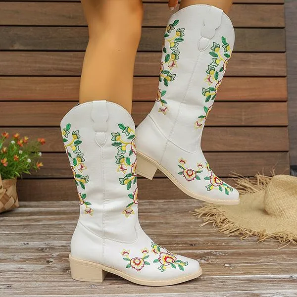 Women's Stylish Slip-On Embroidered Western Boots 59823295S