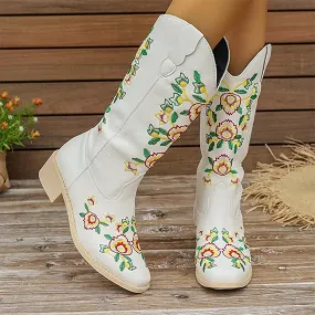 Women's Stylish Slip-On Embroidered Western Boots 59823295S