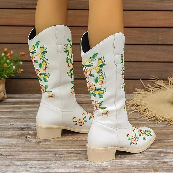 Women's Stylish Slip-On Embroidered Western Boots 59823295S