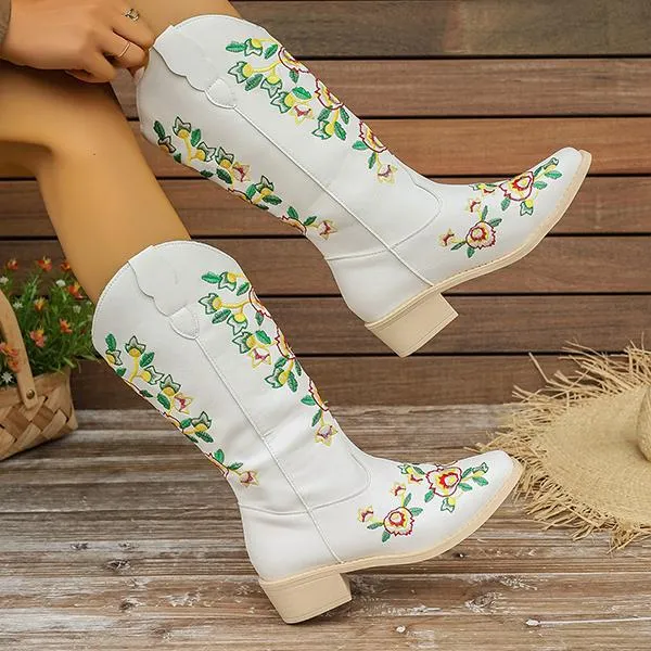 Women's Stylish Slip-On Embroidered Western Boots 59823295S