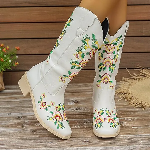 Women's Stylish Slip-On Embroidered Western Boots 59823295S