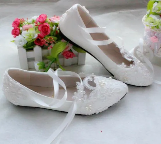 Women's white lace comfortabe wedding shoes