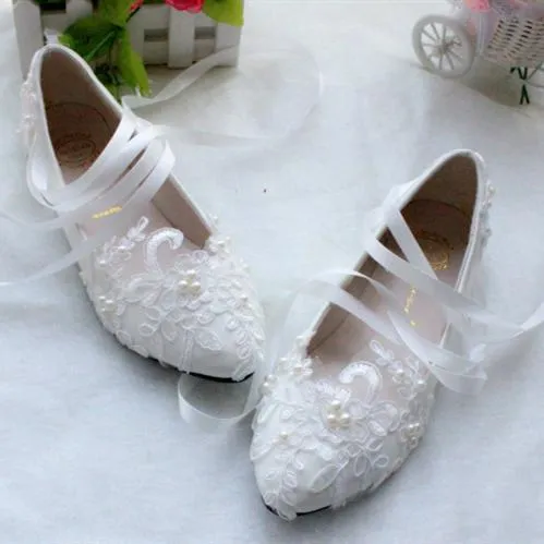 Women's white lace comfortabe wedding shoes
