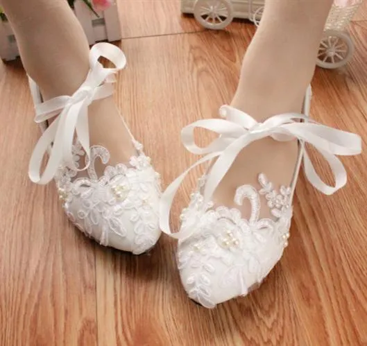 Women's white lace comfortabe wedding shoes