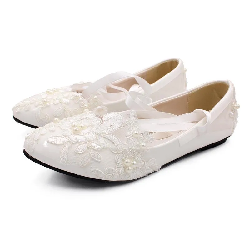 Women's white lace comfortabe wedding shoes