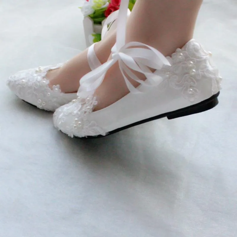Women's white lace comfortabe wedding shoes